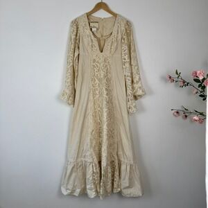 VTG! 70s Gunne Sax Jessica Prairie Wedding Lace Trim Maxi Dress Ruffle 9 Boho